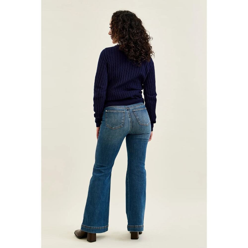 Petite Flare Tummy Control Double Button High Waist Jean (Make Offer) - Picture 4 of 12